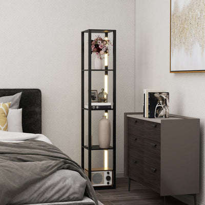 HOMCOM Floor Lamp with Shelves, 4 Layer Dimmable Column Modern Standing Lamp with 3 Brightness Levels and Foot Switch for Living Room, Bedroom, Office, Black 