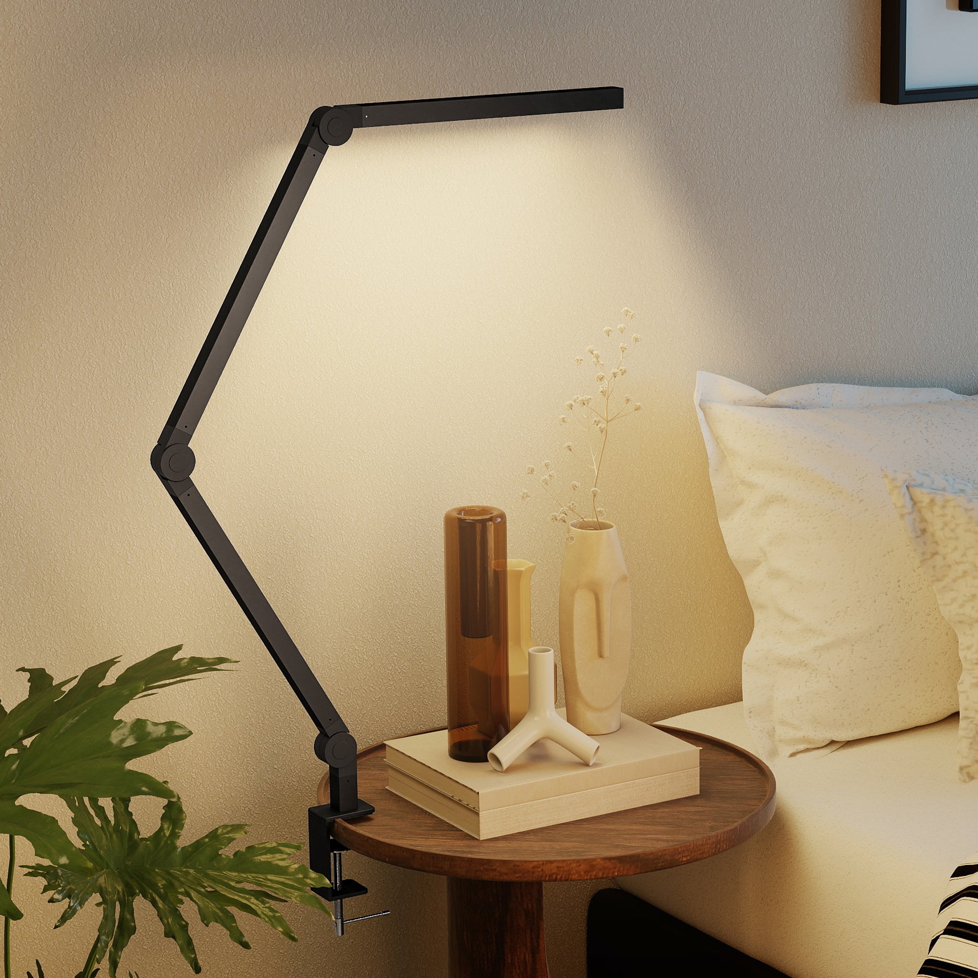 HOMCOM LED Desk Lamp, Dimmable Desk Light with Swing Arm and Clamp, Adjustable Eye-Caring Table Lamp with 2 Colour Modes & 5 Brightness Levels for Study, Drawing, Office, Architect, Task, Black 