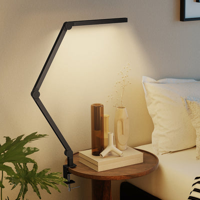HOMCOM LED Desk Lamp, Dimmable Desk Light with Swing Arm and Clamp, Adjustable Eye-Caring Table Lamp with 2 Colour Modes & 5 Brightness Levels for Study, Drawing, Office, Architect, Task, Black 