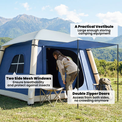 Outsunny Inflatable Camping Tent w/ Hand Pump, Easy Setup 1/2 Person Blow Up Tent, Dark Blue 