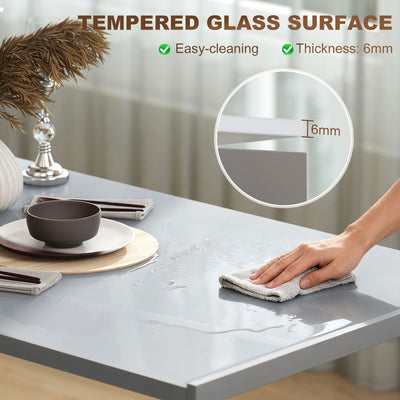 HOMCOM 120cm Dining Table, Rectangle 4 Seater Kitchen Table with Tempered Glass Top and Metal Legs, Grey 