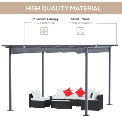 Outsunny 3.5M X 3.5M Metal Pergola Gazebo Awning Retractable Canopy Outdoor Garden Sun Shade Shelter Marquee Party BBQ, Grey 