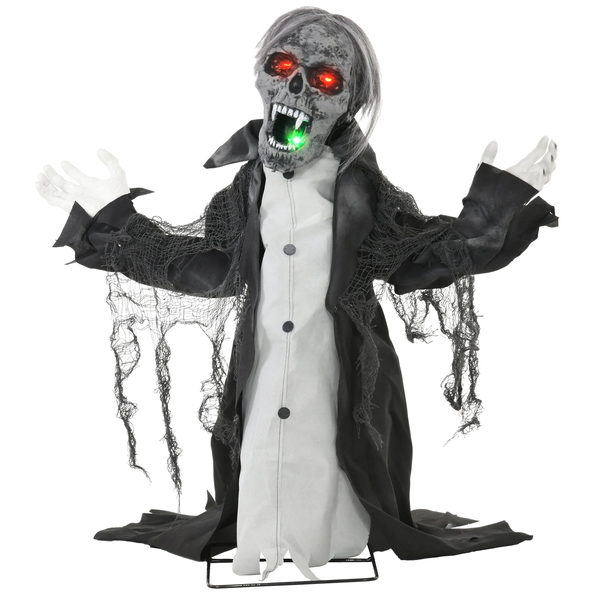 HOMCOM Halloween Animated Skeleton with Glowing LED Eyes and Mouth, Half-Body Halloween Decoration, Battery Operated