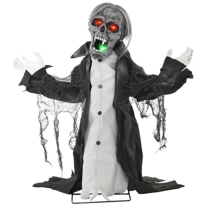 HOMCOM Halloween Animated Skeleton with Glowing LED Eyes and Mouth, Half-Body Halloween Decoration, Battery Operated