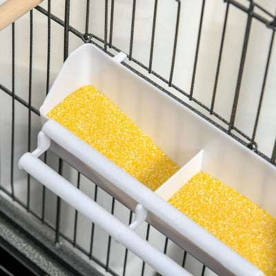 PawHut Large Bird Cage Budgie Cage for Finch Canaries Parakeet with Rolling Stand, Slide-out Tray, Storage Shelf, Food Containers, Dark Grey 