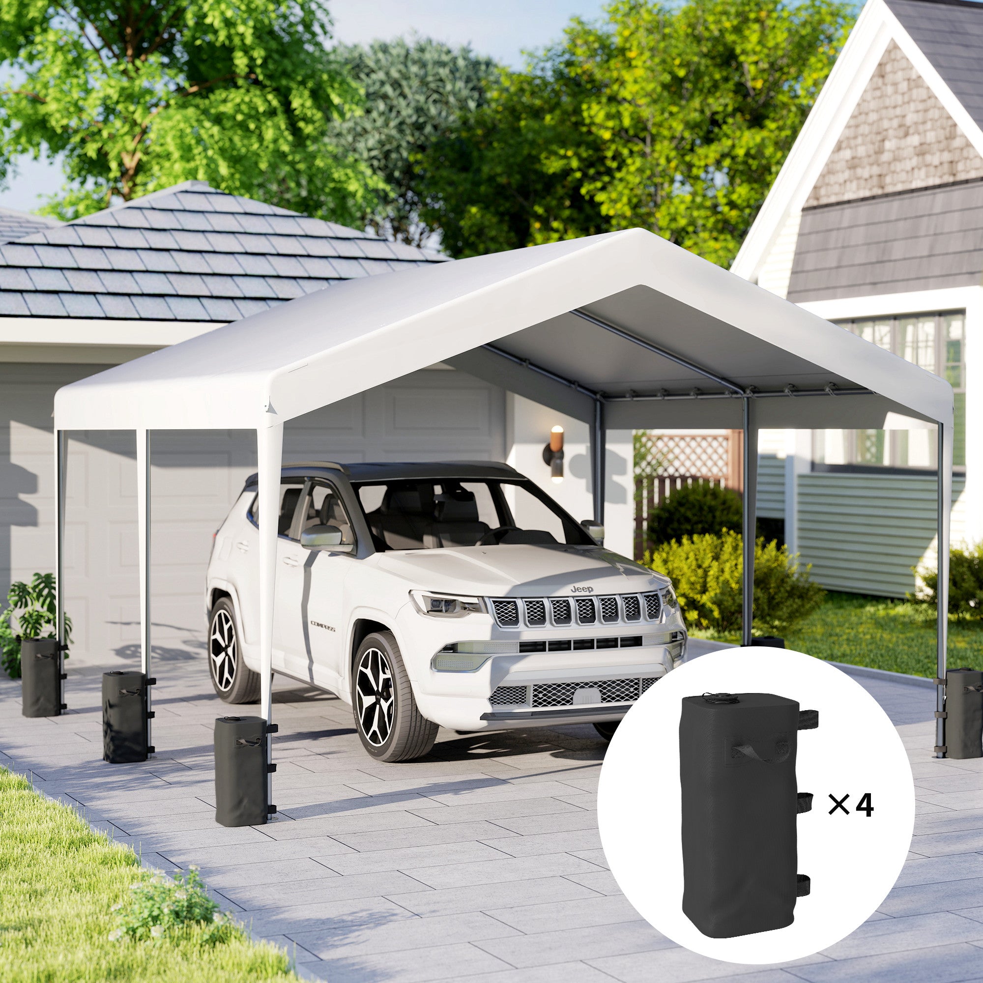 Outsunny Set of 4 Heavy Duty Gazebo Weights Bags, 500D Sand Weights with Carry Handles for Garden Marquee, Parasol, Black 