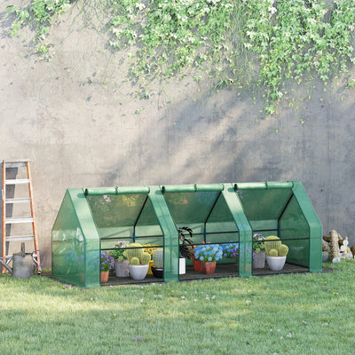 Outsunny Mini Small Greenhouse with Steel Frame & PE Cover & Zipped Window Poly tunnel Steeple for Plants Vegetables, 270 x 90 x 90 cm, Green 