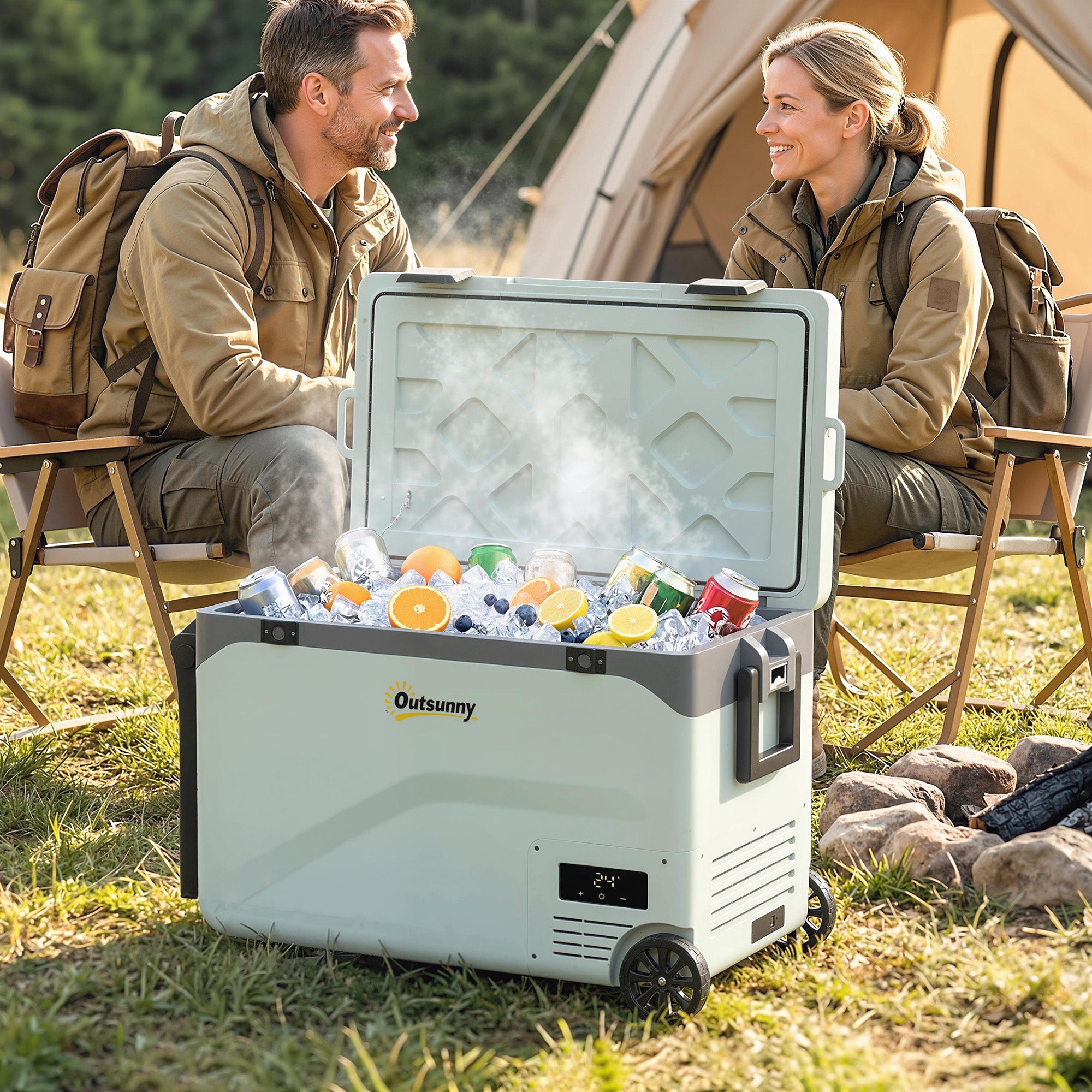 Outsunny 42.5L Compressor Car Fridge Freezer, Camping Refrigerator with App Control, 20℃-20℃ 