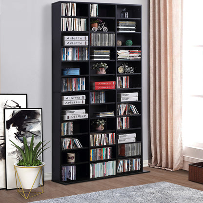 HOMCOM 1116 CD/ 528 DVD Storage Shelf Rack Media Storage Unit Shelves Racks Wooden Display Unit with 10 Adjustable Shelves, Black 