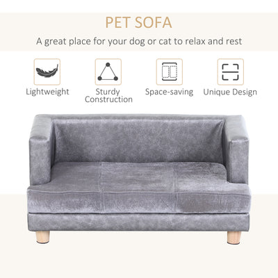 PawHut Dog Sofa Bed for Small-Sized Dogs, Elevated Pet Chair with PU Cover, Soft Cushion, Cat Couch Lounger with Anti-slip Legs - Grey 