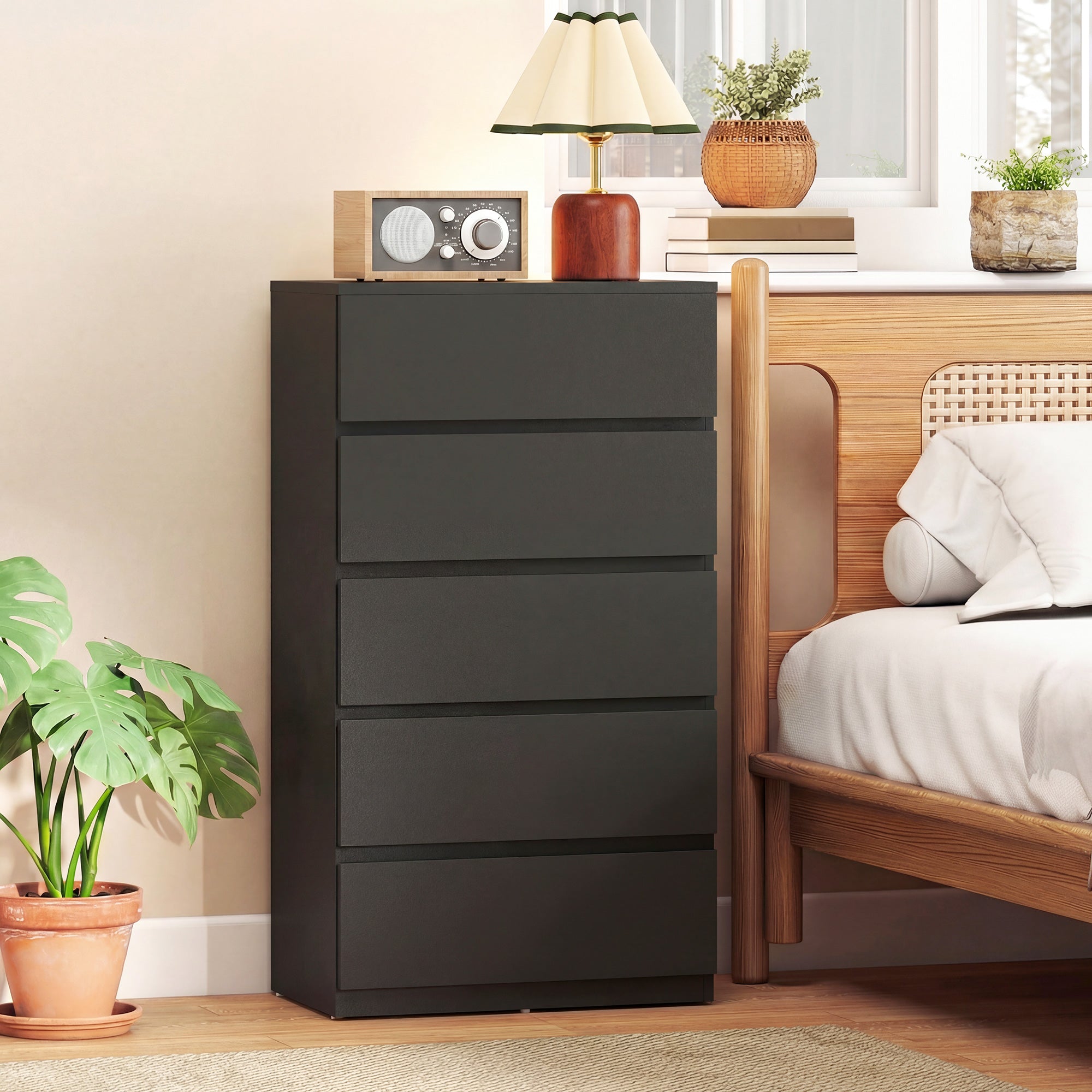 HOMCOM Chest of Drawers, 5-Drawer Storage Cabinets, Modern Dresser, Storage Drawer Unit for Bedroom 