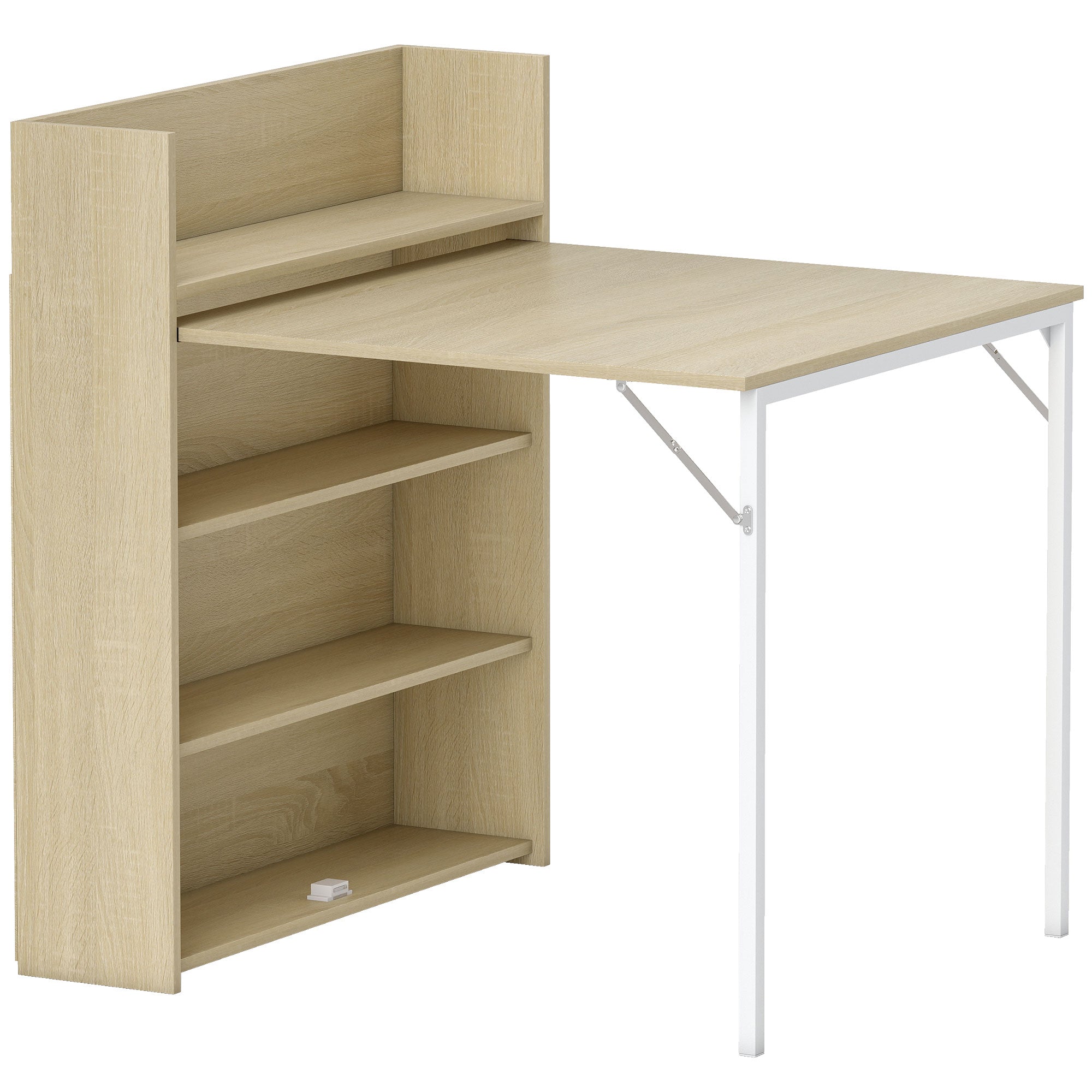 HOMCOM Kitchen Table, Folding Dining Table, with 4-Tier Shelves, Modern Drop-Leaf Table, Oak Wood Effect 