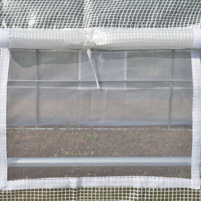 Outsunny 3 x 3 x 2 m Polytunnel Greenhouse with Roll-up Side Walls, Walk-in Grow House Tent with Steel Frame, Reinforced Cover, Zipped Door and 6 Mesh Windows for Garden, White 