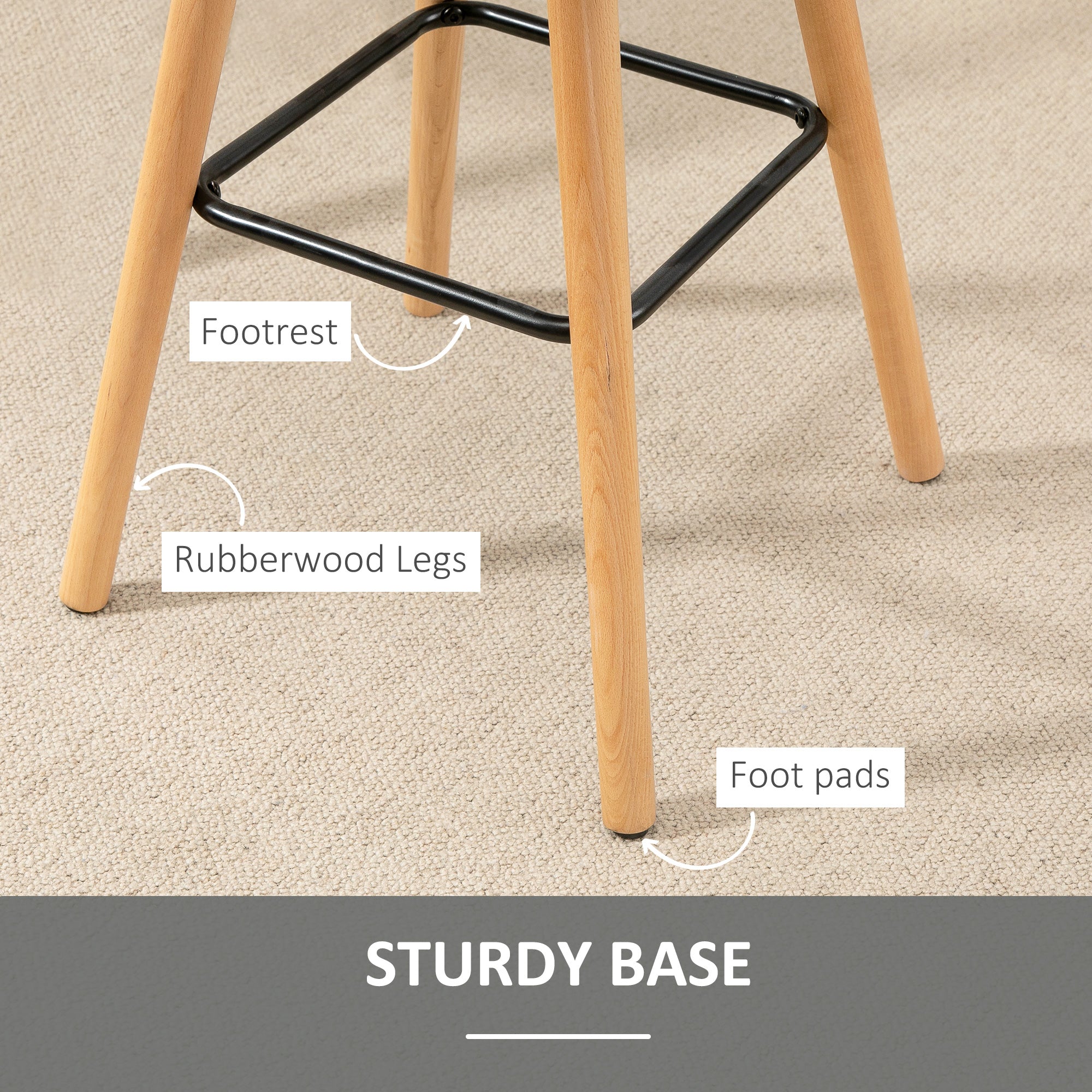 HOMCOM Bar stool Set of 2 Armless Button-Tufted Counter Height Bar Chairs with Wood Legs & Footrest, Grey 