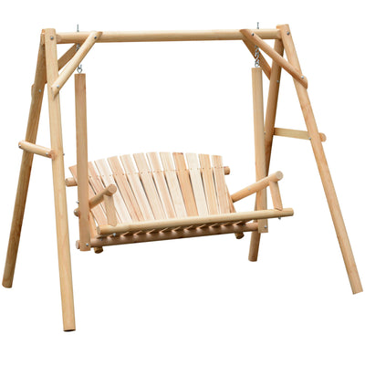 Outsunny Outdoor 2 Seater Swing Chair Larch Wood Garden Swing Seat Porch Hammock Bench Lounger 
