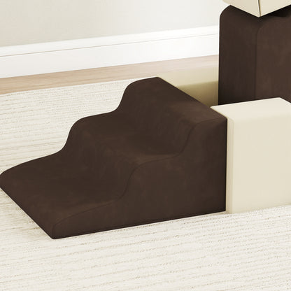 AIYAPLAY 7 Piece Kids Soft Play Set with Detachable Cover, Baby Indoor Climb and Crawl Foam Toy for Toddlers, Preschoolers, Brown