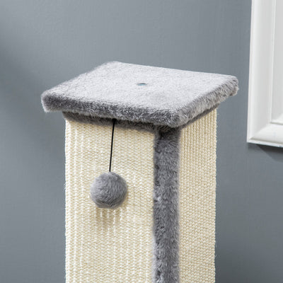 PawHut 81cm Cat Scratcher, Vertical Full Scratcher w/ Natural Sisal Rope, Hanging Ball, Soft Plush - Grey 