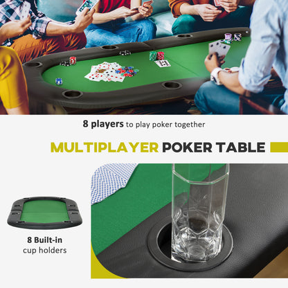HOMCOM 8 Player Folding Poker Table, Oval Portable Blackjack Casino Table with Cup Holder, Felt Top and Metal Base, 183 x 82 x 75cm, Green and Black 
