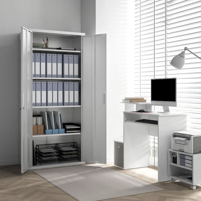 HOMCOM Five Shelf Lockable Steel Office Cabinet - White 