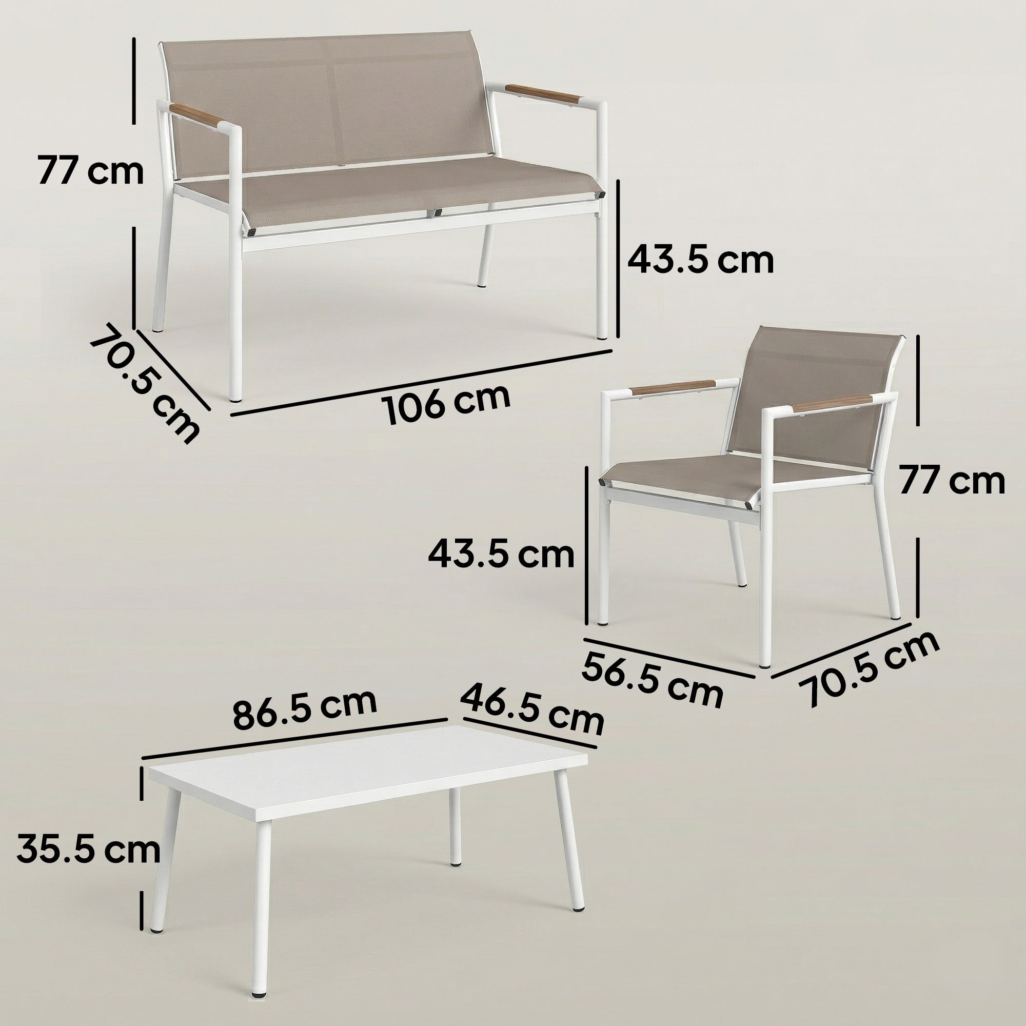 Outsunny 4 Seater Garden Furniture Set with Loveseat, Armchairs, Table, Metal Garden Sofa Set with Breathable Seats, Khaki 