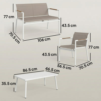 Outsunny 4 Seater Garden Furniture Set with Loveseat, Armchairs, Table, Metal Garden Sofa Set with Breathable Seats, Khaki 