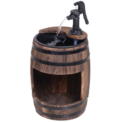 Outsunny Wood Barrel Patio Water Fountain Electric Pump Garden Decorative Ornament with Flower Planter Decor 