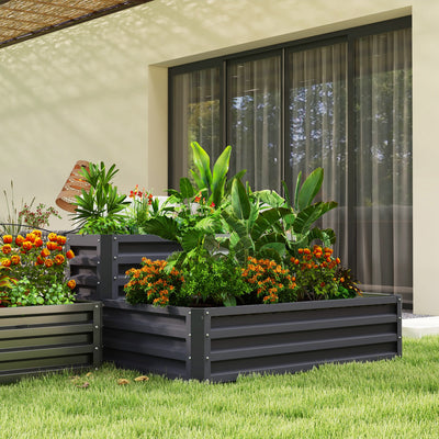 Outsunny 2 Tier Raised Garden Bed, Galvanised Planter Box with Open Bottom for Vegetables Flowers Herbs, 120x101x58cm, Dark Grey 