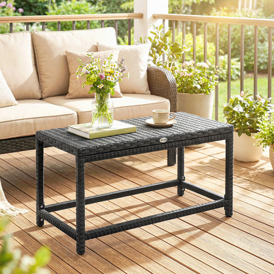 Outsunny Outdoor Coffee Table Side Table with Rectangular Frame for Patio, Balcony, Black 