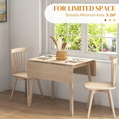 HOMCOM Solid Wood Folding Dining Table, Drop Leaf Table for 2-4 People,  Rectangle Kitchen Table for Small Space, Natural Wood Finish 