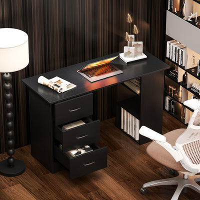 HOMCOM Computer Desk with Drawers, Home Office Desk, Writing Table, PC Workstation with 3 Storage Shelves for Working, Study, 120 x 49 x 72 cm, Black 