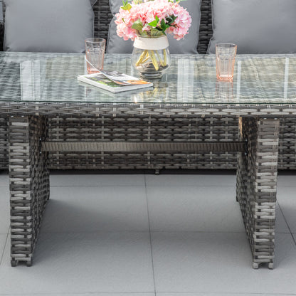 Outsunny 3 PCS PE Rattan Corner Dining Set Outdoor Garden Patio Sofa Table Furniture Set w/ Cushions Grey 