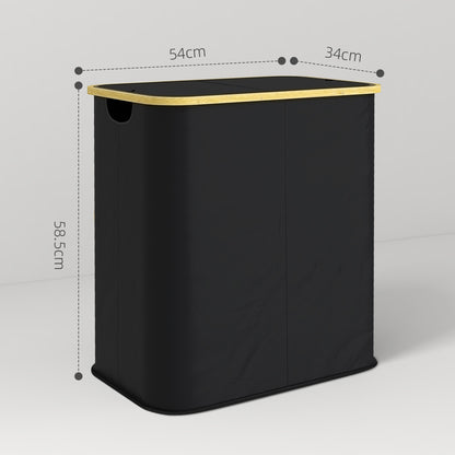 HOMCOM Double Laundry Basket With Lid, 80L Collapsible Laundry Hamper with Groove Handles, Washing Basket for Bathroom, Bedroom, Laundry Room, Black 