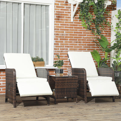 Outsunny 3 Pieces Rattan Bistro Set Balcony Furniture with Cushions, Storage Function - Mixed-Brown 