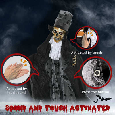 Outsunny 189cm Life Size Outdoor Halloween Decorations Ghost Bridegroom, Animated Prop Animatronic Decor with Sound and Motion Activated, Light Up Eyes, Howling Sound 