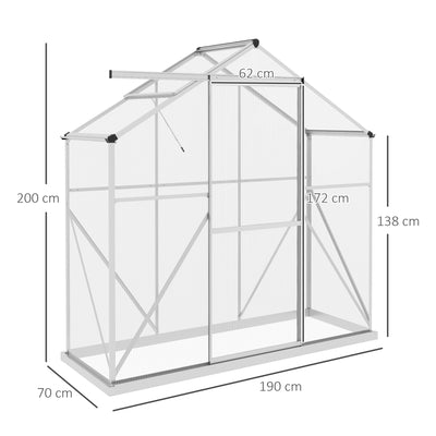 Outsunny 6 x 2.5ft Polycarbonate Greenhouse Walk-In Green House with Rain Gutter, Sliding Door, Window, Foundation, Silver 