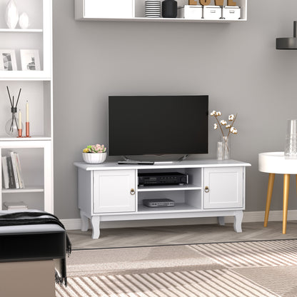 HOMCOM TV Stand for TV up to 55", 2 Doors TV Cabinet with Open Storage Shelves and Cable Management, TV Table Unit for Living Room Bedroom Entertainment Room, 120L x 45W x 50.5H, White 