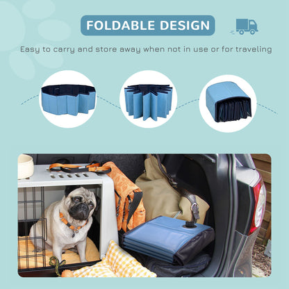 PawHut Foldable Dog Paddling Pool Pet Cat Swimming Pool Indoor/Outdoor Collapsible Summer Bathing Tub Shower Tub Puppy Washer (Φ120 × 30H cm, Blue) 