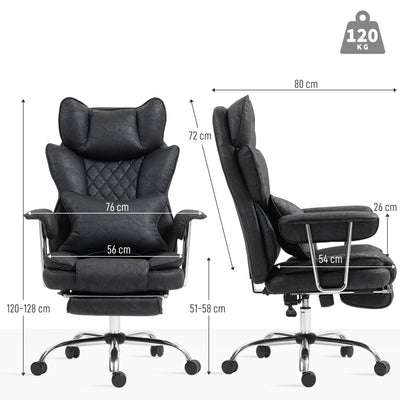 HOMCOM Leathaire Reclining Office Chair with Lumbar Support Pillow - Black 