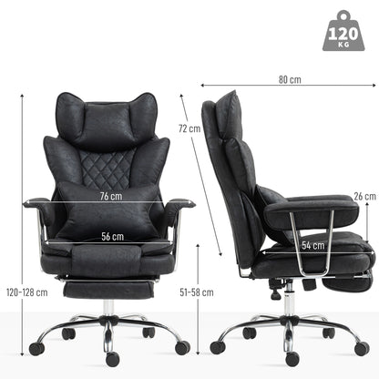 HOMCOM Leathaire Reclining Office Chair with Lumbar Support Pillow - Black