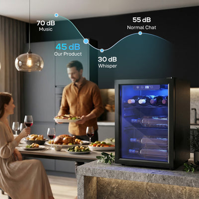 HOMCOM 16 Bottle Wine Cooler, 48 Litre Capacity, 4-16°C Under Counter Drinks Beer Wine Fridge with Glass Door, LED Light, Black 