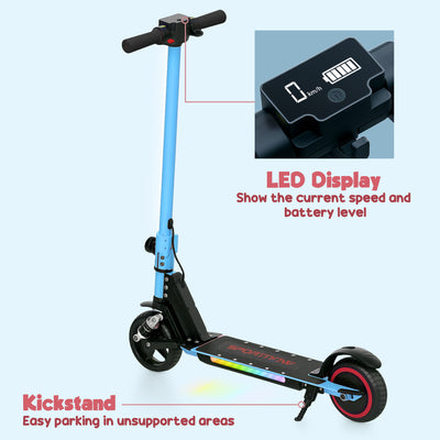 SPORTNOW Folding Electric Scooter for Kids Age 6-14 with Dual Brakes, Front Suspension, LED Colourful Lights and Display, 6.8kg Lightweight Aluminium E Scooter, Up to 14 KM/H & 6 KM, Blue 