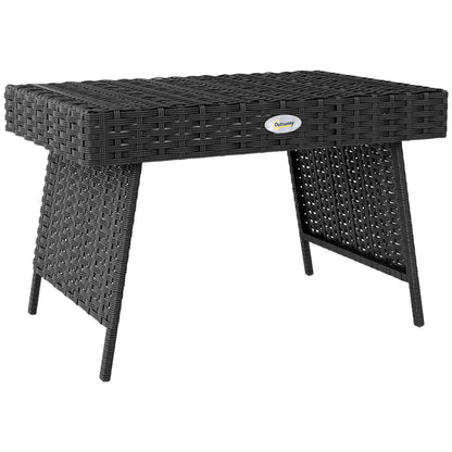Outsunny Foldable Outdoor Side Table, Rattan Garden Coffee Table with Steel Frame, Space Saving Bistro Garden Furniture for Patio, Balcony, 60 x 41 x 41 cm, Black 
