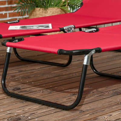 Outsunny Folding Sun Loungers Set of 2, Outdoor Day Bed with 5-Position Adjustable Backrest, Portable Recliner Garden Chairs with Breathable Mesh for Beach, Patio, Wine Red 