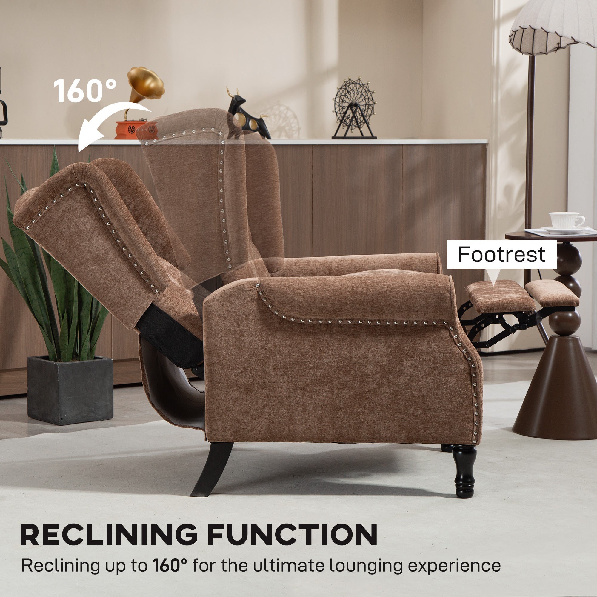 HOMCOM 150° Reclining Vintage Armchair, with footrest - Brown