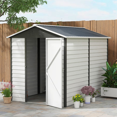 Outsunny 9x 6FT Metal Outdoor Garden Shed, Galvanised Tool Storage Shed w/ Sloped Roof, Lockable Door for Patio Lawn, Dark Grey 