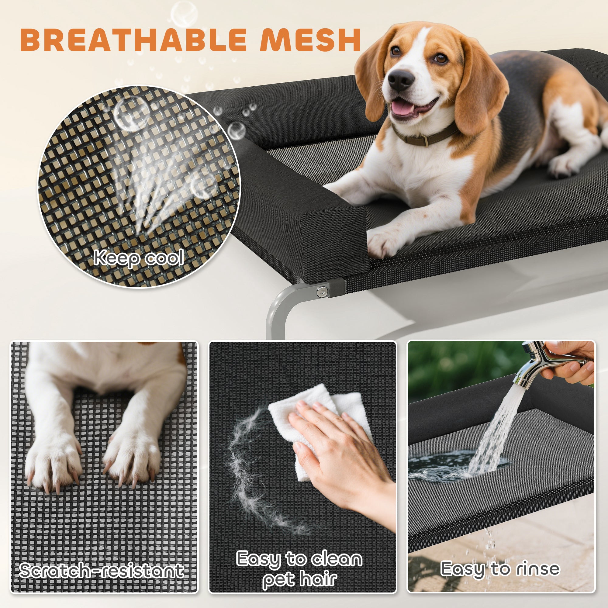 PawHut Elevated Dog Bed with Removable Bolsters, Raised Dog Bed for Medium Breeds, Portable Indoor & Outdoor Pet Cots, Black 
