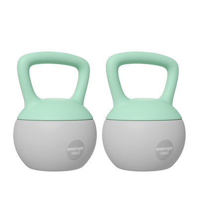 SPORTNOW 2 x 10kg Soft Kettlebell, Kettle Bell with Non-Slip Handle, for Home Gym, Strength Training, Cardio - Grey and Green 