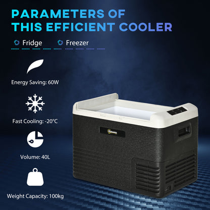 Outsunny 40L Car Refrigerator, Portable Compressor Car Fridge Freezer, Electric Cooler Box with 12/24V DC and 110-240V AC for Camping, Driving, Picnic, Down to -20\'e2\'84\'83