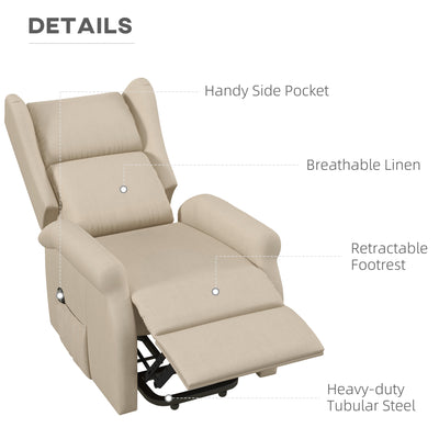 HOMCOM Power Lift Recliner Armchair, Electric Lift Chair for Elderly, Fabric Riser and Reclining Chair with Remote Control, Side Pockets, Extended Footrest, for Living Room, Beige 