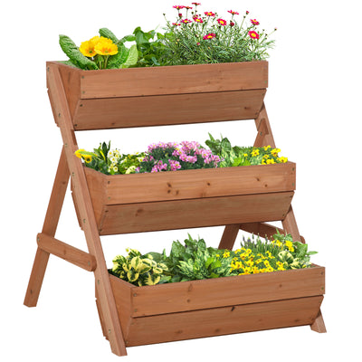 Outsunny 3 Tier Raised Garden Bed Wooden Elevated Planter Box Kit, 66L for Flower, Vegetable, Herb, 65x75x78cm, Brown 
